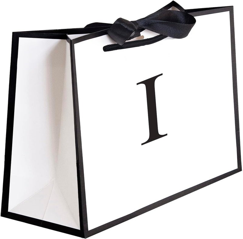 QLSKO Initial Gift Bag with Bow Ribbon Personalized Horizontal Paper Bag Monogrammed Birthday Gifts for Women Men (I-Small) - Image 1